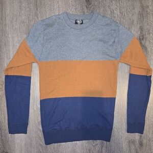 Men's Colorblock Crew Neck Sweater - Gray/Orange/Blue
